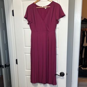 J. Crew Berry Midi Dress with Pleated Skirt